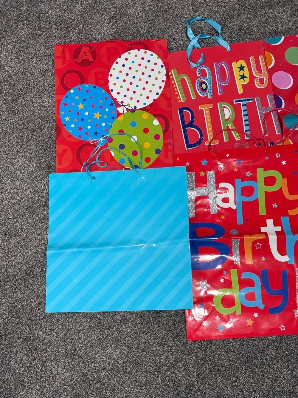 Set of 5 Happy Birthday Red Polka Dot & Printed Gift Bag Set